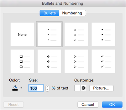 shortcut for bullet point in mac powerpoint